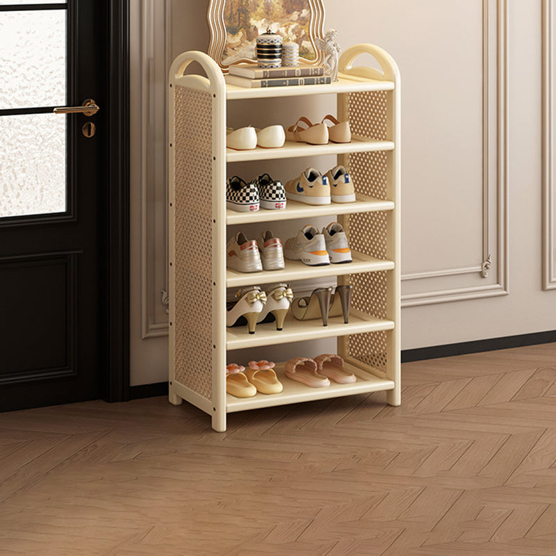 Rattan Shoe Rack Vintage Tiered Shoe Storage Shelf Bamboo Frame with Woven Rattan Side Panels and Handles for Hallway | Entryway and Living Room