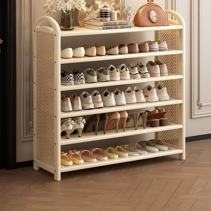 Rattan Shoe Rack Vintage Tiered Shoe Storage Shelf Bamboo Frame with Woven Rattan Side Panels and Handles for Hallway | Entryway and Living Room