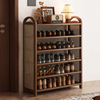 Rattan Shoe Rack Vintage Tiered Shoe Storage Shelf Bamboo Frame with Woven Rattan Side Panels and Handles for Hallway | Entryway and Living Room