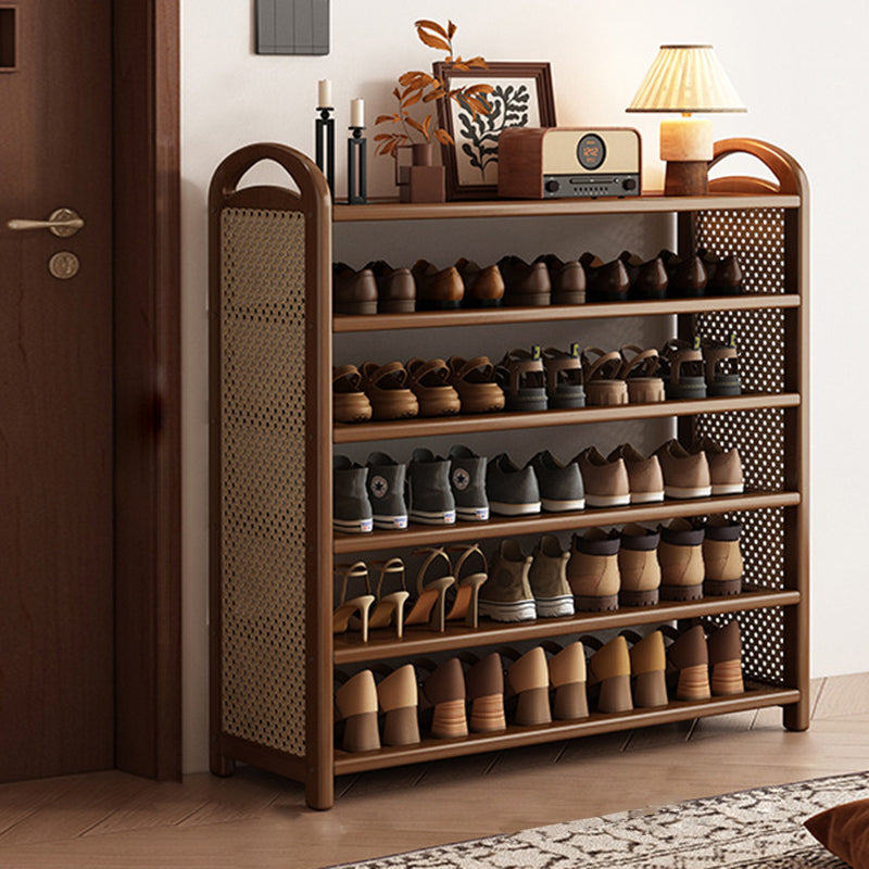 Rattan Shoe Rack Vintage Tiered Shoe Storage Shelf Bamboo Frame with Woven Rattan Side Panels and Handles for Hallway | Entryway and Living Room