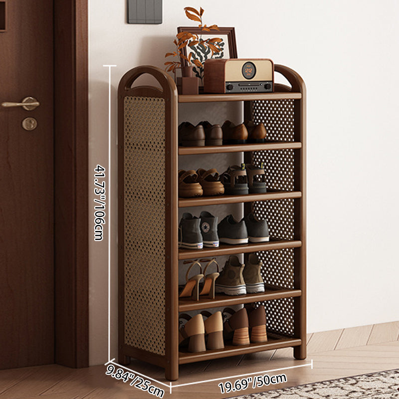 Rattan Shoe Rack Vintage Tiered Shoe Storage Shelf Bamboo Frame with Woven Rattan Side Panels and Handles for Hallway | Entryway and Living Room