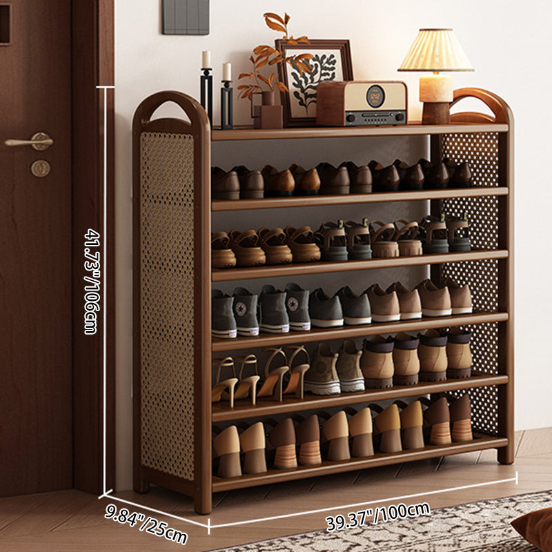 Rattan Shoe Rack Vintage Tiered Shoe Storage Shelf Bamboo Frame with Woven Rattan Side Panels and Handles for Hallway | Entryway and Living Room