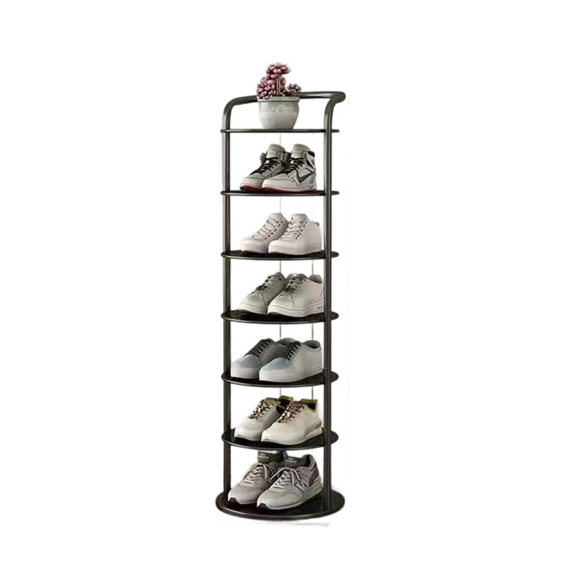 Round Shoe Rack Tall Narrow Metal Shoe Storage Tower Freestanding Carbon Steel Shoe Organiser for Hallway and Entryway