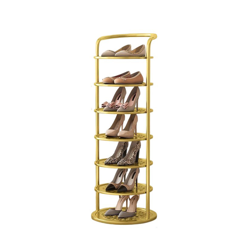 Round Shoe Rack Tall Narrow Metal Shoe Storage Tower Freestanding Carbon Steel Shoe Organiser for Hallway and Entryway