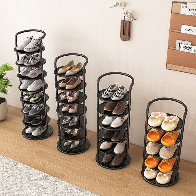 Round Shoe Rack Tall Narrow Metal Shoe Storage Tower Freestanding Carbon Steel Shoe Organiser for Hallway and Entryway
