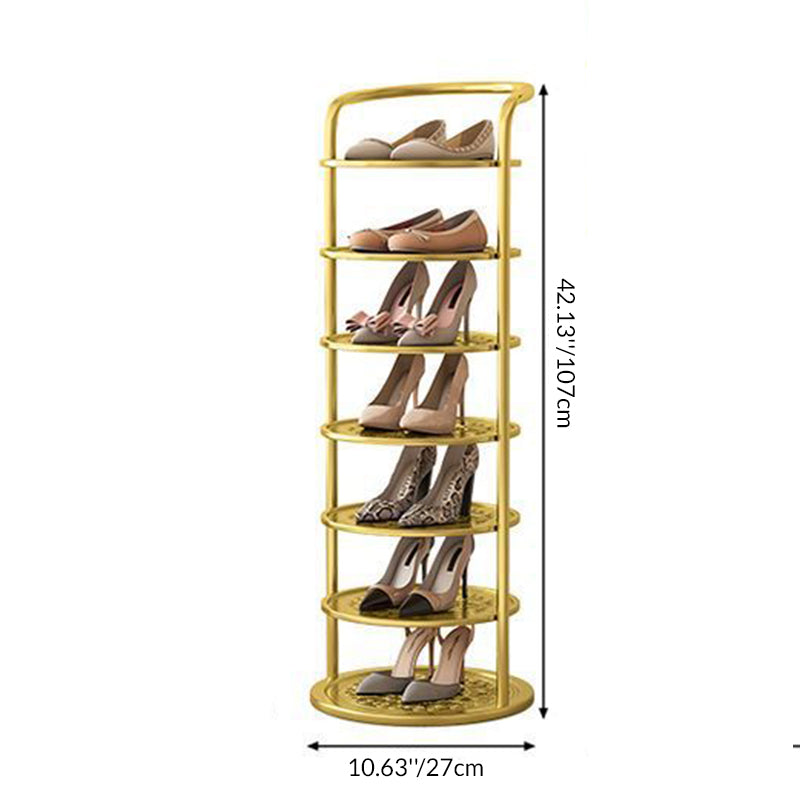 Round Shoe Rack Tall Narrow Metal Shoe Storage Tower Freestanding Carbon Steel Shoe Organiser for Hallway and Entryway