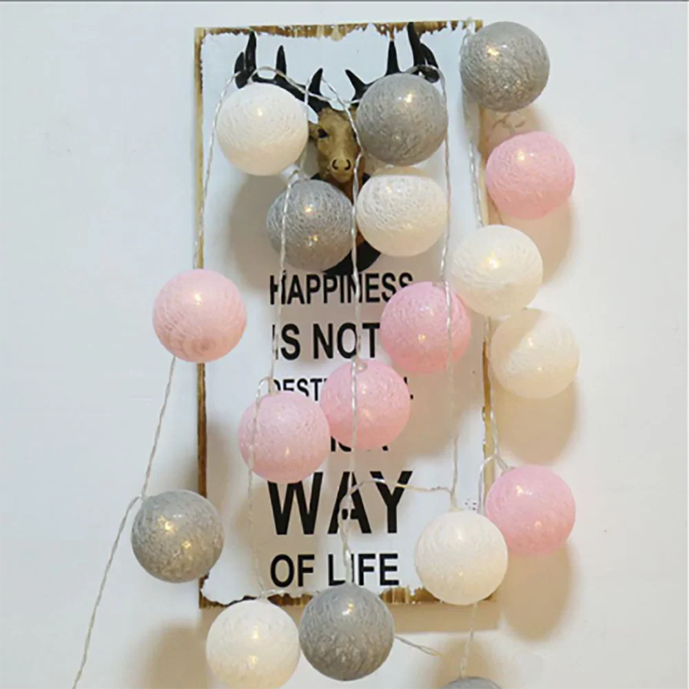 Cotton Ball String Lights LED Fairy Lights with Woven Cotton Balls Battery or USB Powered Garland Lights for Bedroom | Living Room | Nursery and Party