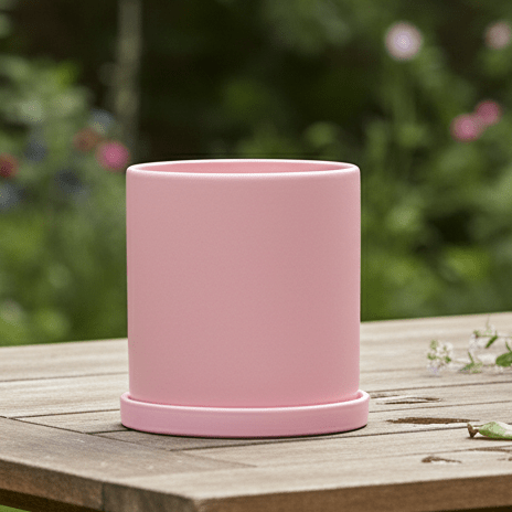 Matte Ceramic Flower Pot with Drainage Hole and Matching Saucer Cylinder Plant Pot for Indoor Houseplants | Herbs and Succulents