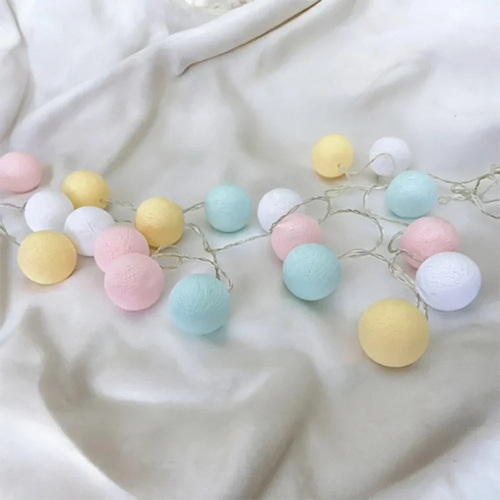 Cotton Ball String Lights LED Fairy Lights with Woven Cotton Balls Battery or USB Powered Garland Lights for Bedroom | Living Room | Nursery and Party