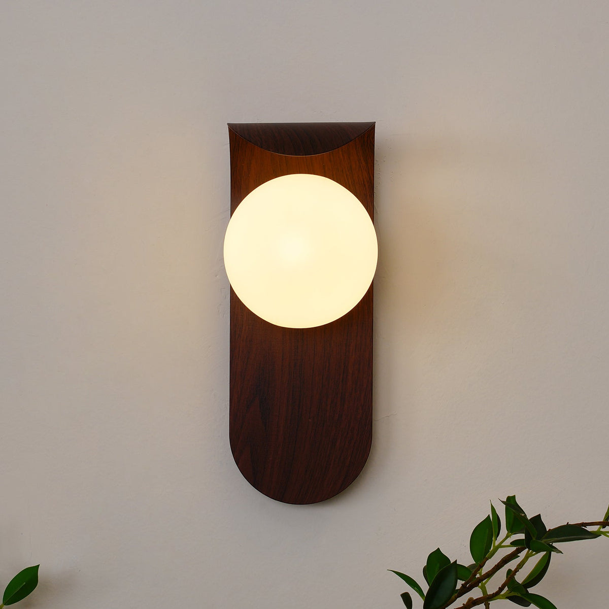 Wood Wall Light With Opal Globe Shade