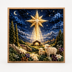 Fabric Tuck Art Kit Pre Punched Board with Wooden Tool No Sew Textured Craft Kit Nativity | Cross and Shepherd Designs Religious Wall Art