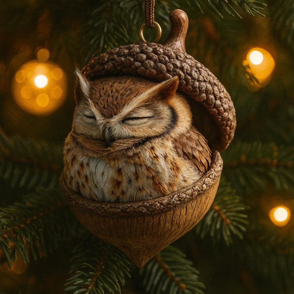 Woodland Animal Christmas Ornament Acorn Hanging Tree Decoration Flat Acrylic Festive Bauble with Hanging Cord for Christmas Tree | Mantel and Shelf