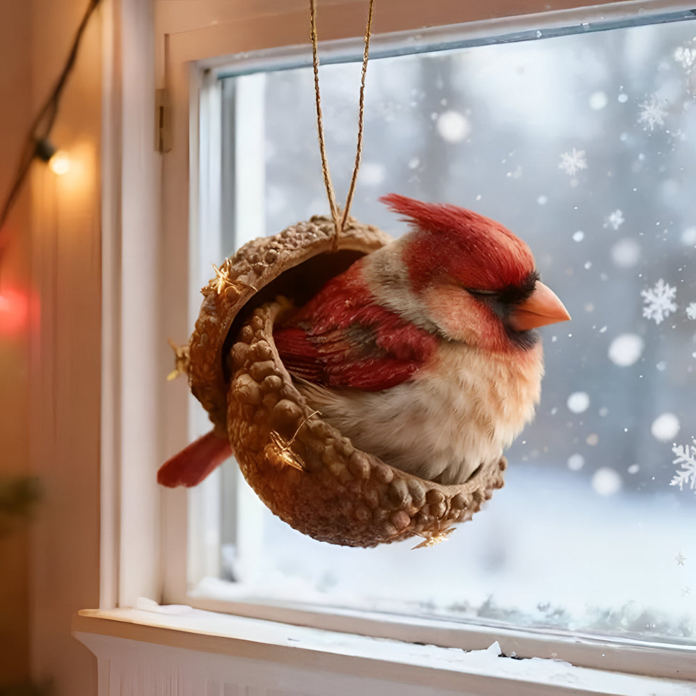 Woodland Animal Christmas Ornament Acorn Hanging Tree Decoration Flat Acrylic Festive Bauble with Hanging Cord for Christmas Tree | Mantel and Shelf