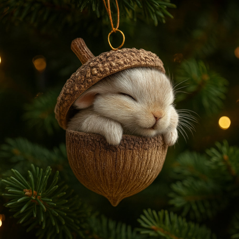 Woodland Animal Christmas Ornament Acorn Hanging Tree Decoration Flat Acrylic Festive Bauble with Hanging Cord for Christmas Tree | Mantel and Shelf