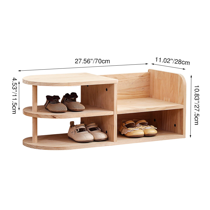 Kids Shoe Rack Solid Pine Wood Two Tier Low Shoe Shelf with Curved Corners Japanese Style Children Shoe Storage for Hallway and Nursery