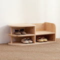 Kids Shoe Rack Solid Pine Wood Two Tier Low Shoe Shelf with Curved Corners Japanese Style Children Shoe Storage for Hallway and Nursery