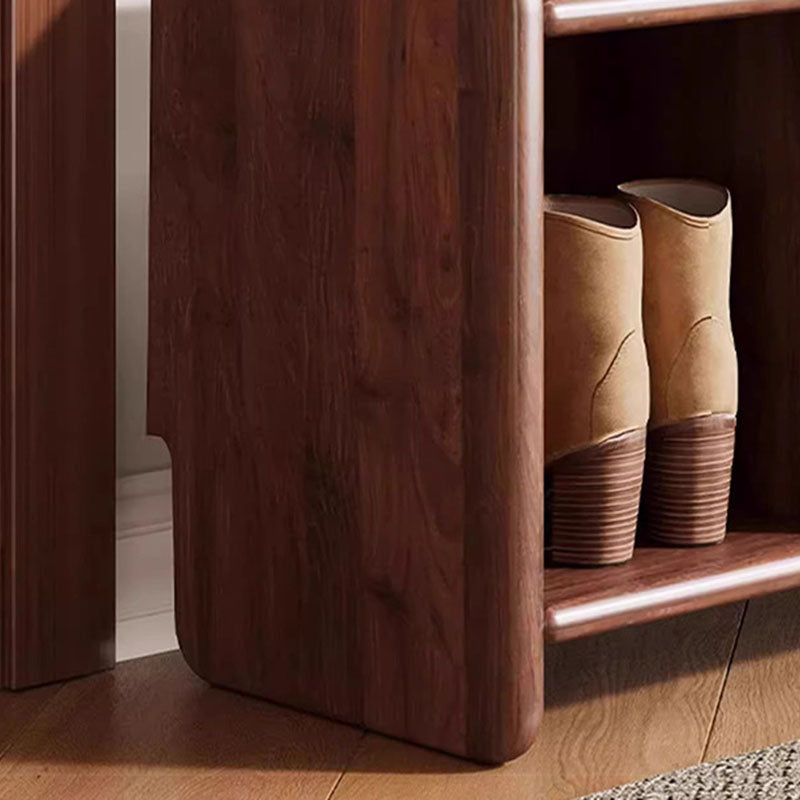 Solid Wood Shoe Bench with Padded Seat Entryway Storage Bench with Shoe Shelves Faux Leather Cushion for Hallway and Living Room