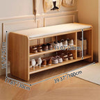 Solid Wood Shoe Bench with Padded Seat Entryway Storage Bench with Shoe Shelves Faux Leather Cushion for Hallway and Living Room