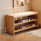 Solid Wood Shoe Bench with Padded Seat Entryway Storage Bench with Shoe Shelves Faux Leather Cushion for Hallway and Living Room