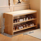Solid Wood Shoe Bench with Padded Seat Entryway Storage Bench with Shoe Shelves Faux Leather Cushion for Hallway and Living Room