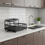 Stainless Steel Dish Drying Rack Space Saving Dish Drainer with Drip Tray and Cutlery Holder Kitchen Countertop Plate Rack for Sink Side