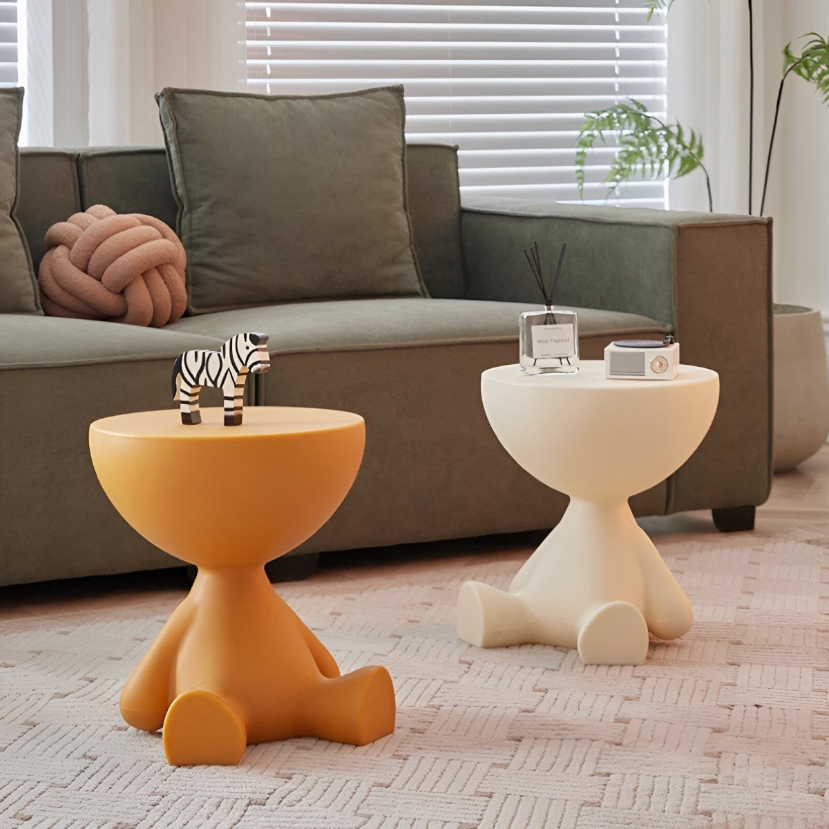 Round Side Table Sculptural Seated Figure Design Lightweight Plastic Accent Table for Living Room | Bedroom and Lounge