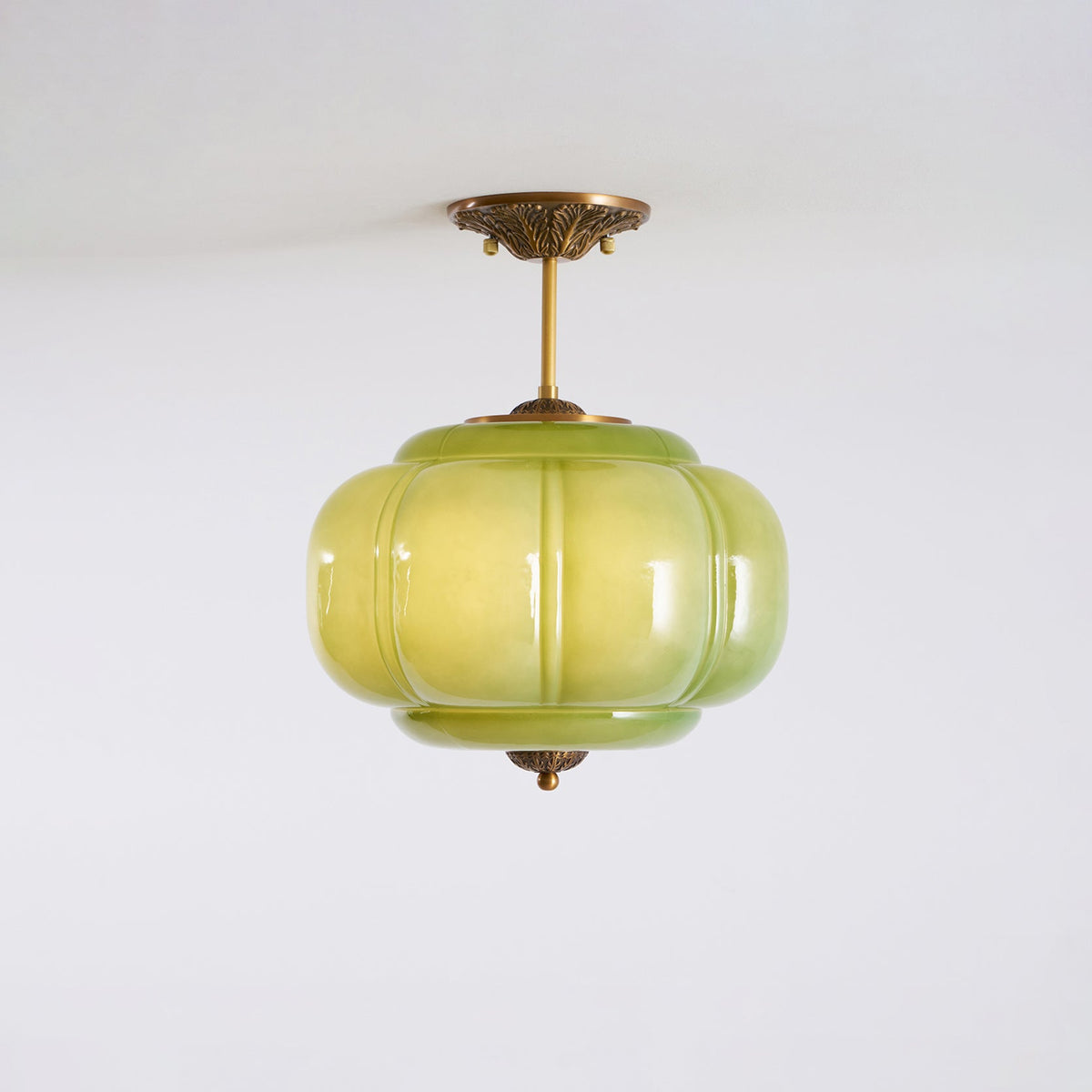 Sculpted Glass Ceiling Light With Brass Accents