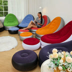 Inflatable Lounge Chair with Footstool Flocked Air Sofa Set with Hand Pump Portable Lazy Chair for Living Room | Garden and Camping