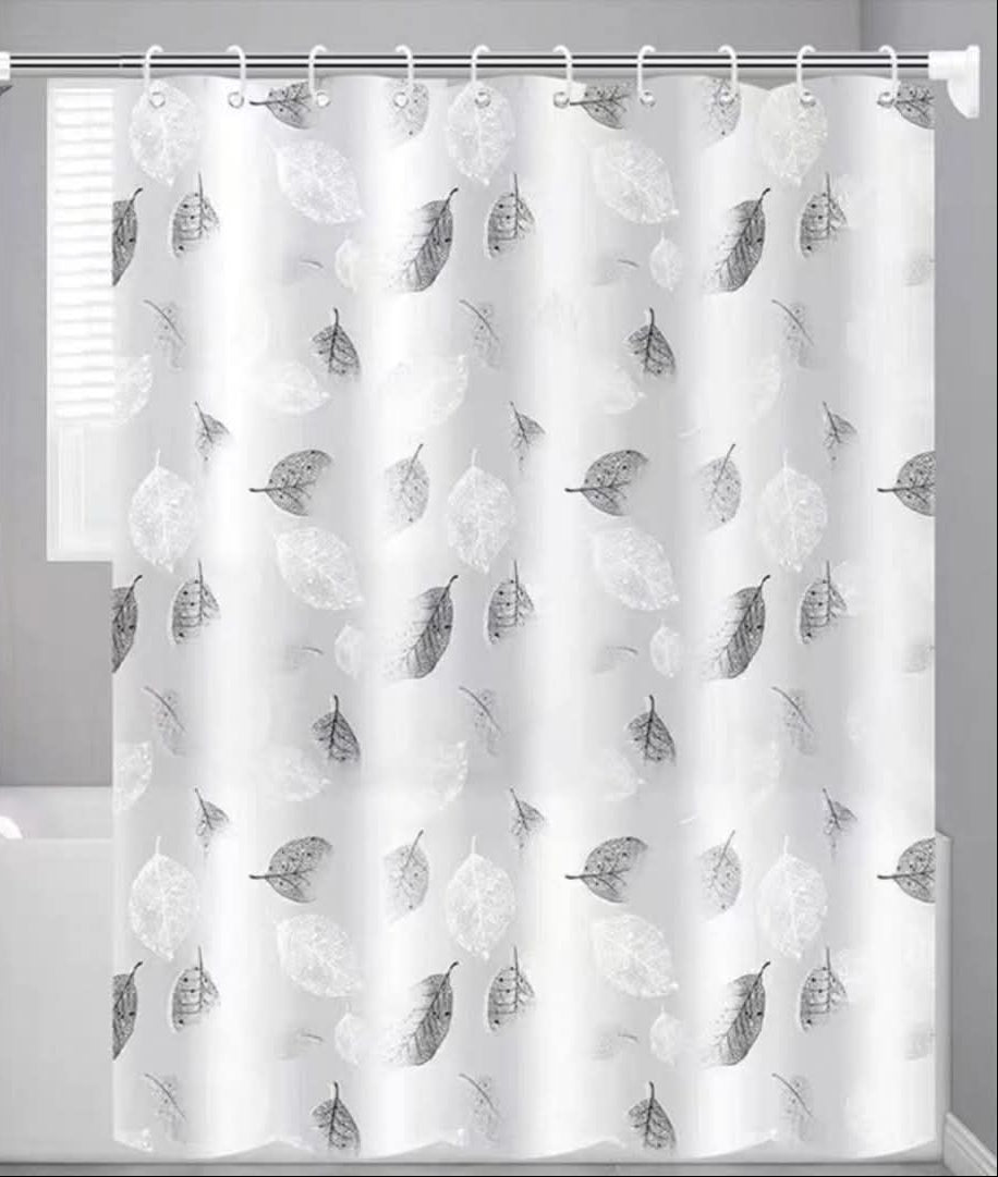 Waterproof Shower Curtain with Hooks PEVA Printed Bath Curtain Mould Resistant Easy Clean Shower Curtain for Bathroom and Bathtub