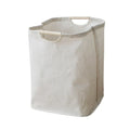 Cotton Linen Laundry Basket Foldable Japanese Style Fabric Storage Hamper with Wooden Handles Freestanding Washing Basket for Bedroom and Bathroom