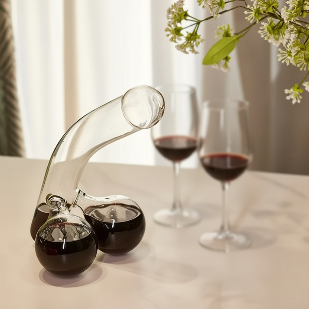 Novelty Glass Decanter Curved Glass Carafe with Twin Bulb Base Decorative Beverage Decanter for Wine | Whisky and Spirits