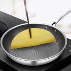 Stainless Steel Frying Pan with Honeycomb Non Stick Surface Scratch Resistant Rivet Free Skillet for Induction | Gas | Ceramic and Electric Hobs