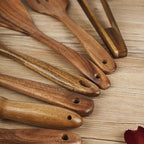 Wooden Kitchen Utensil Set Seven Piece Natural Wood Cooking Tools with Spoons | Spatulas | Tongs and Whisk Safe for Non Stick Pans