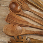Wooden Kitchen Utensil Set Seven Piece Natural Wood Cooking Tools with Spoons | Spatulas | Tongs and Whisk Safe for Non Stick Pans