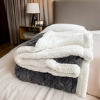 Sherpa Fleece Blanket Double Sided Cable Textured Flannel Throw with Fluffy Lining Warm Bed Blanket for Sofa | Bed and Armchair