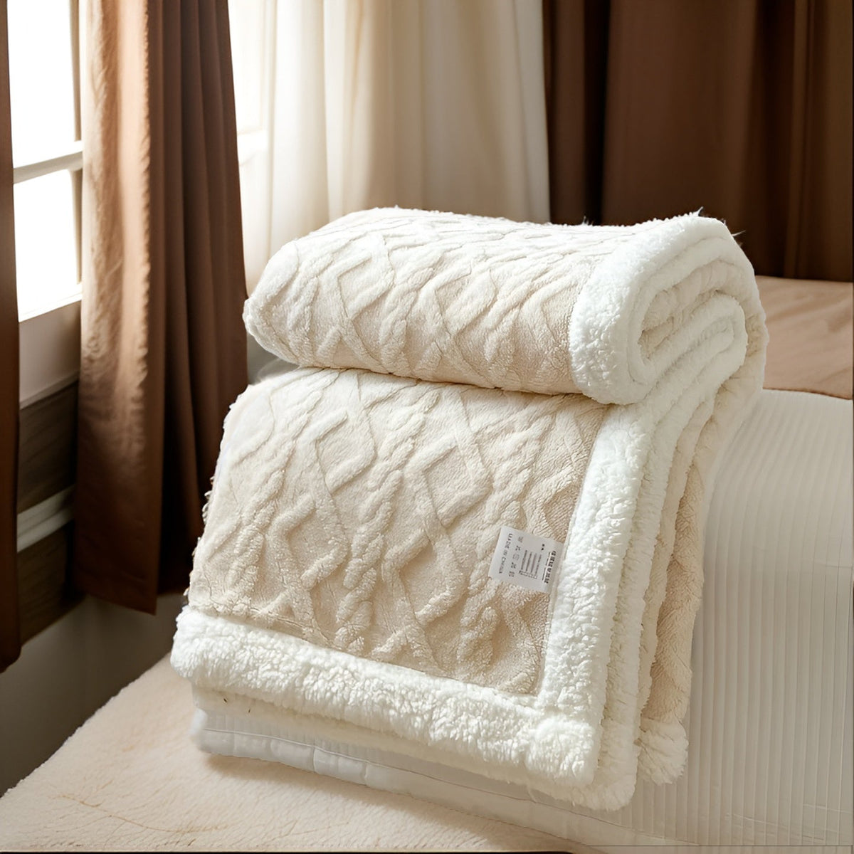 Sherpa Fleece Blanket Double Sided Cable Textured Flannel Throw with Fluffy Lining Warm Bed Blanket for Sofa | Bed and Armchair