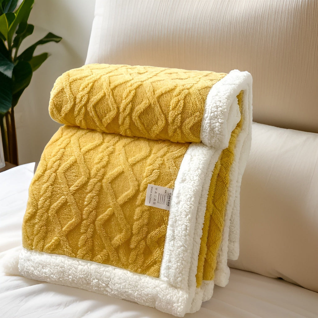 Sherpa Fleece Blanket Double Sided Cable Textured Flannel Throw with Fluffy Lining Warm Bed Blanket for Sofa | Bed and Armchair