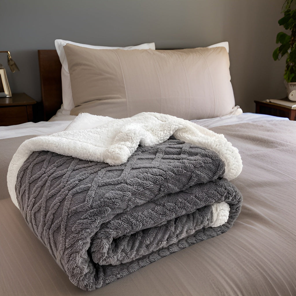 Sherpa Fleece Blanket Double Sided Cable Textured Flannel Throw with Fluffy Lining Warm Bed Blanket for Sofa | Bed and Armchair