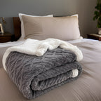 Sherpa Fleece Blanket Double Sided Cable Textured Flannel Throw with Fluffy Lining Warm Bed Blanket for Sofa | Bed and Armchair