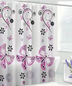 Waterproof Shower Curtain with Hooks PEVA Printed Bath Curtain Mould Resistant Easy Clean Shower Curtain for Bathroom and Bathtub