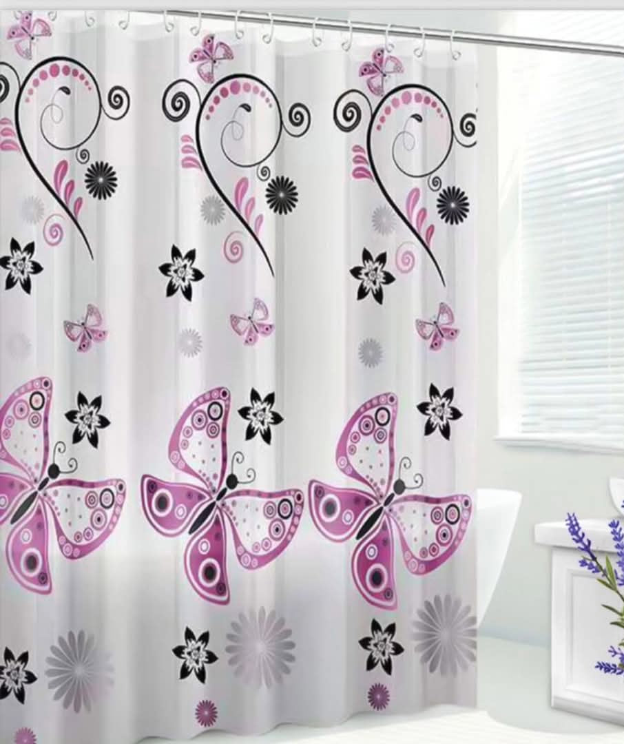 Waterproof Shower Curtain with Hooks PEVA Printed Bath Curtain Mould Resistant Easy Clean Shower Curtain for Bathroom and Bathtub