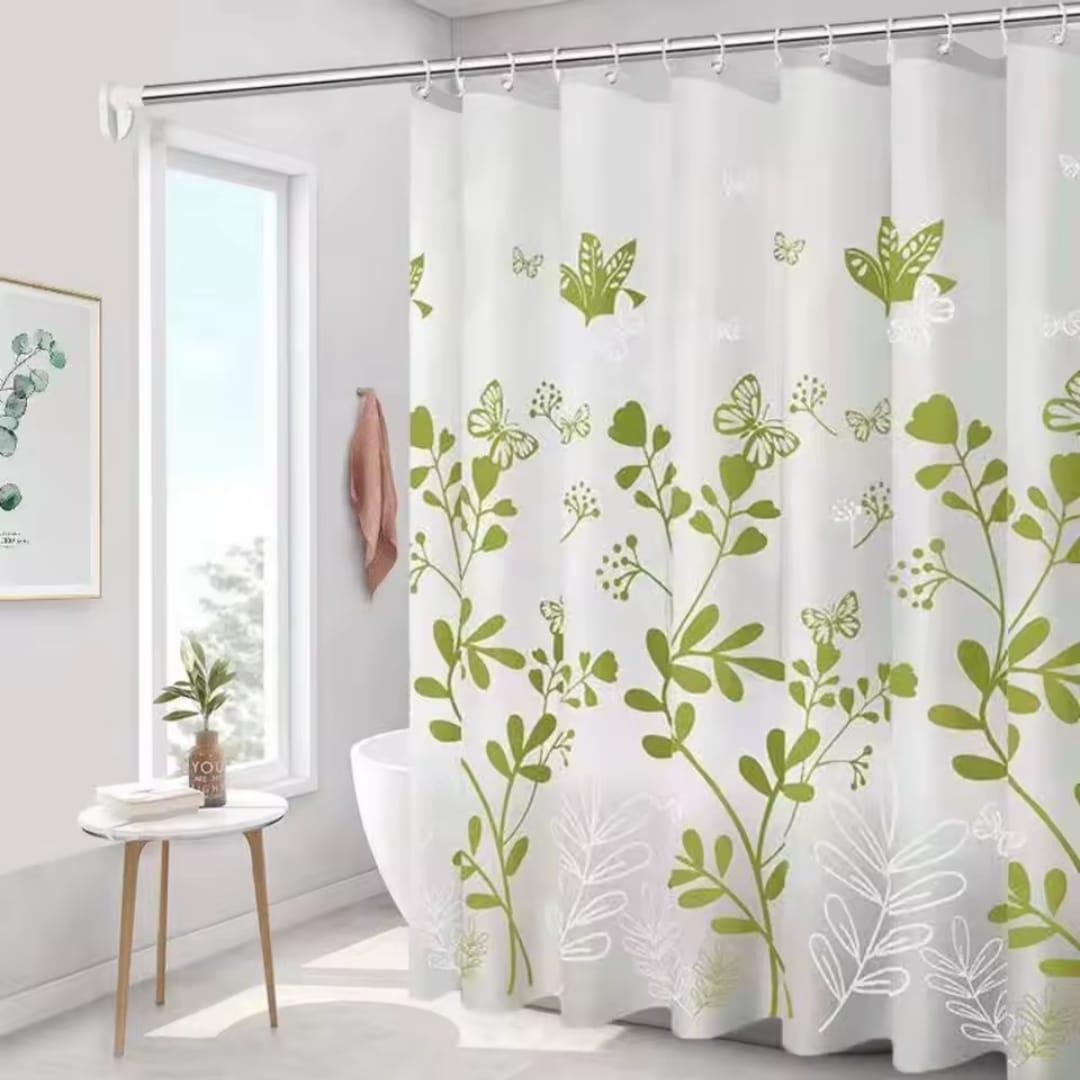 Waterproof Shower Curtain with Hooks PEVA Printed Bath Curtain Mould Resistant Easy Clean Shower Curtain for Bathroom and Bathtub