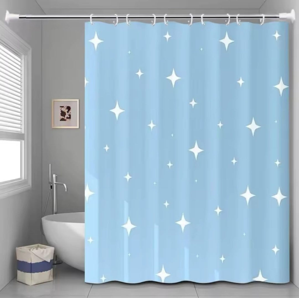 Waterproof Shower Curtain with Hooks PEVA Printed Bath Curtain Mould Resistant Easy Clean Shower Curtain for Bathroom and Bathtub