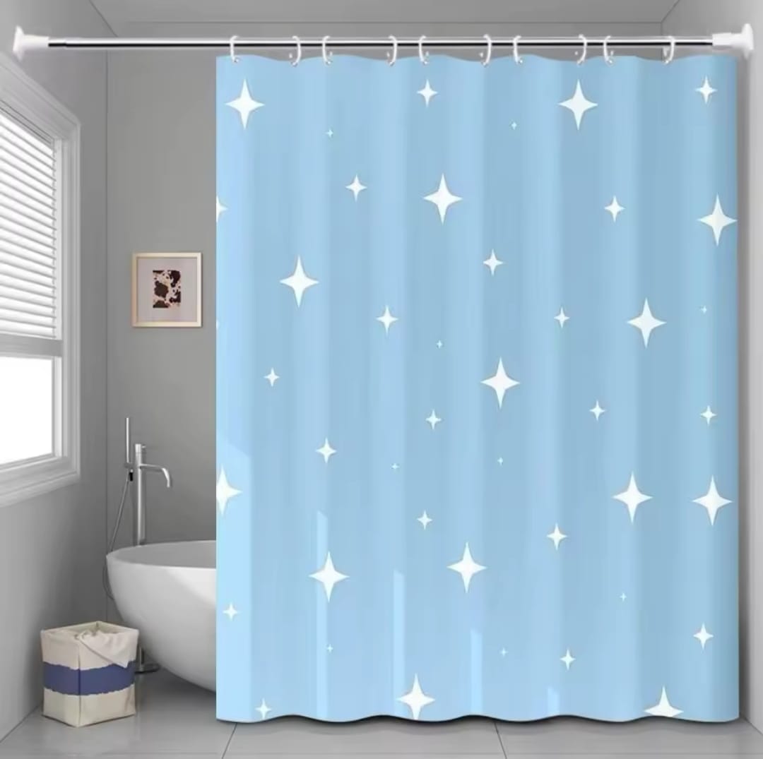 Waterproof Shower Curtain with Hooks PEVA Printed Bath Curtain Mould Resistant Easy Clean Shower Curtain for Bathroom and Bathtub