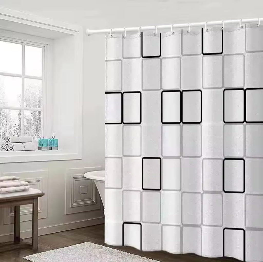 Waterproof Shower Curtain with Hooks PEVA Printed Bath Curtain Mould Resistant Easy Clean Shower Curtain for Bathroom and Bathtub