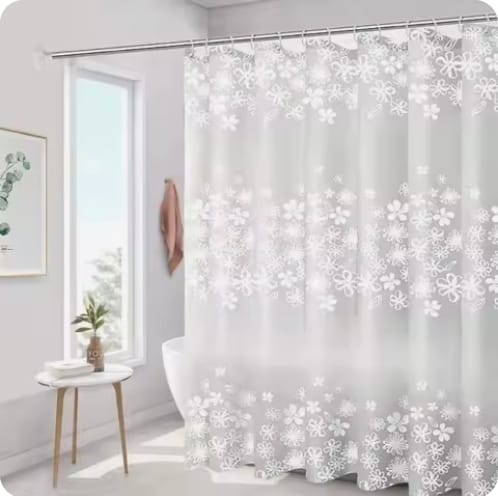 Waterproof Shower Curtain with Hooks PEVA Printed Bath Curtain Mould Resistant Easy Clean Shower Curtain for Bathroom and Bathtub