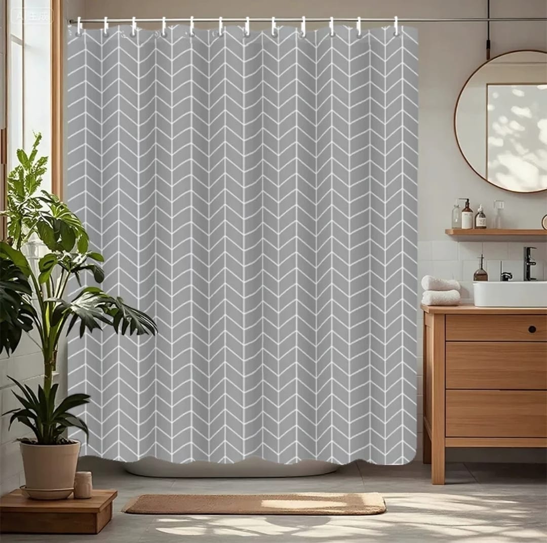 Waterproof Shower Curtain with Hooks PEVA Printed Bath Curtain Mould Resistant Easy Clean Shower Curtain for Bathroom and Bathtub