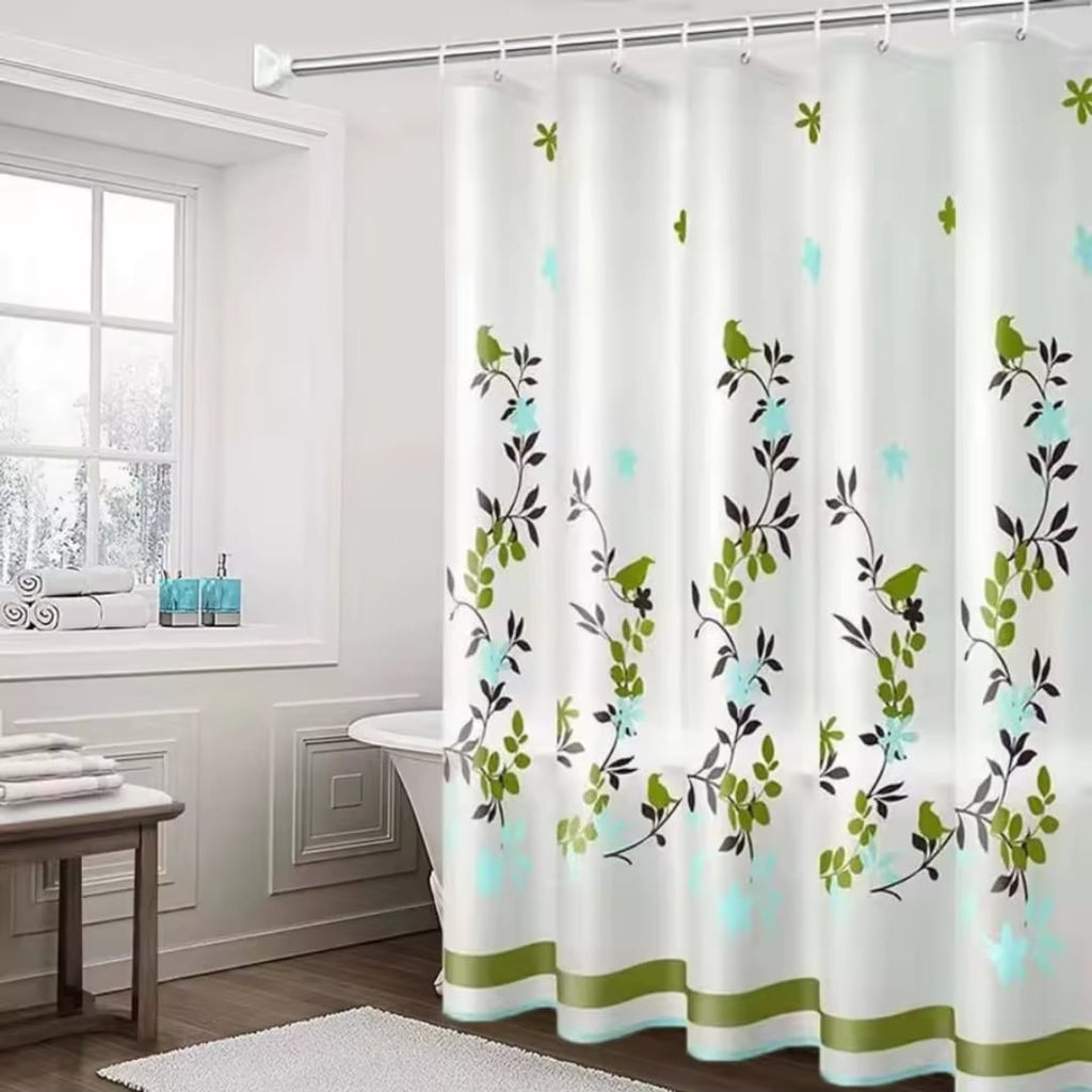 Waterproof Shower Curtain with Hooks PEVA Printed Bath Curtain Mould Resistant Easy Clean Shower Curtain for Bathroom and Bathtub