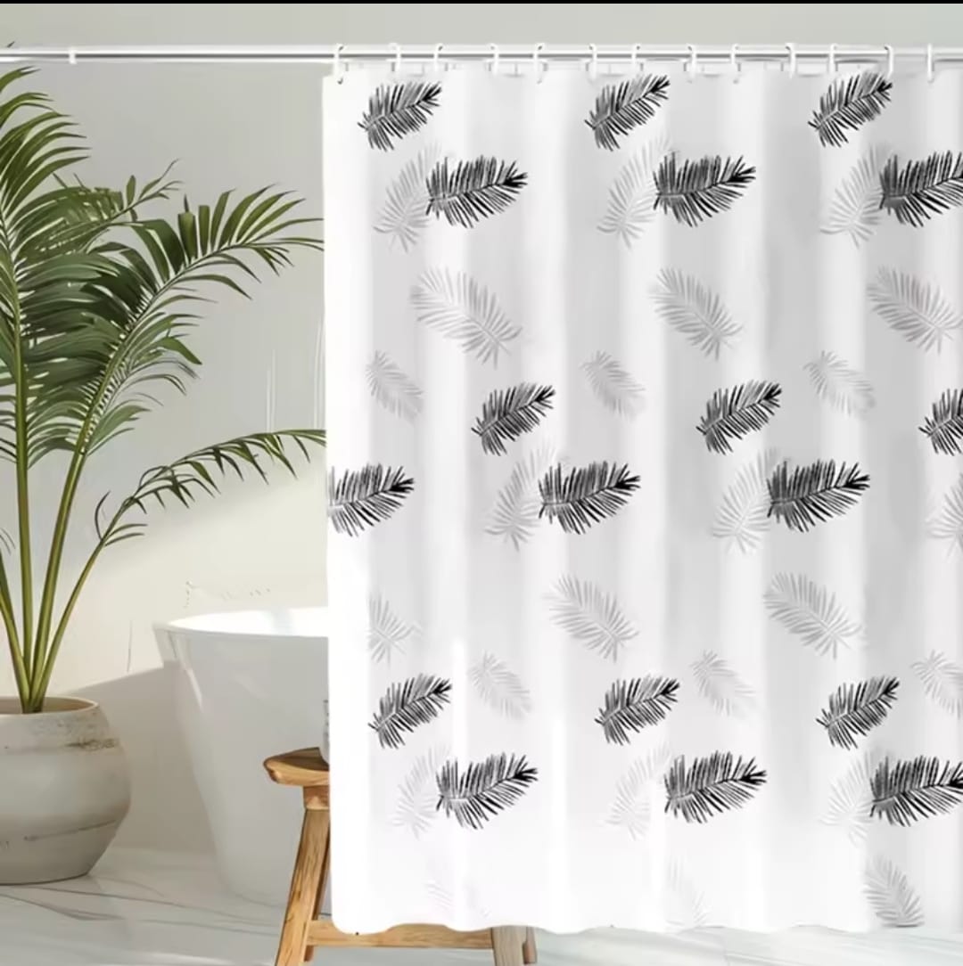 Waterproof Shower Curtain with Hooks PEVA Printed Bath Curtain Mould Resistant Easy Clean Shower Curtain for Bathroom and Bathtub