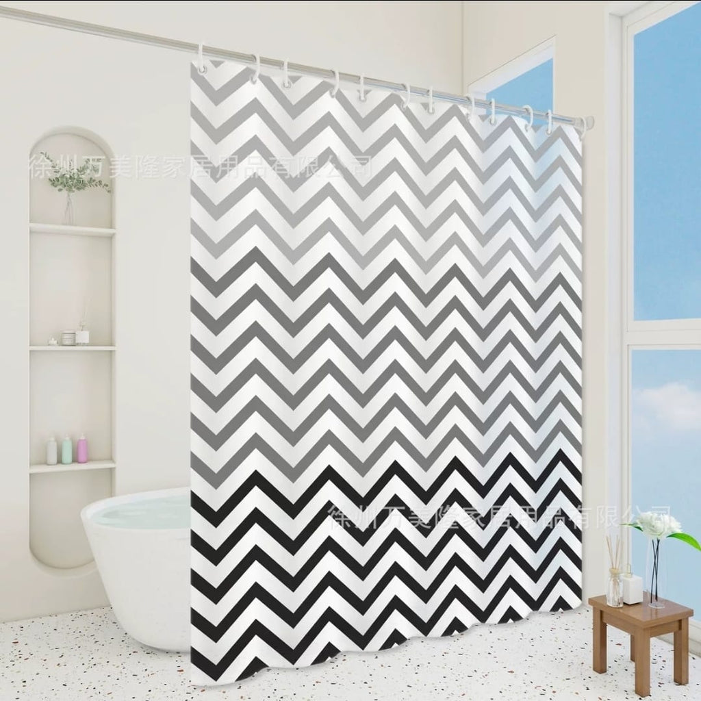 Waterproof Shower Curtain with Hooks PEVA Printed Bath Curtain Mould Resistant Easy Clean Shower Curtain for Bathroom and Bathtub